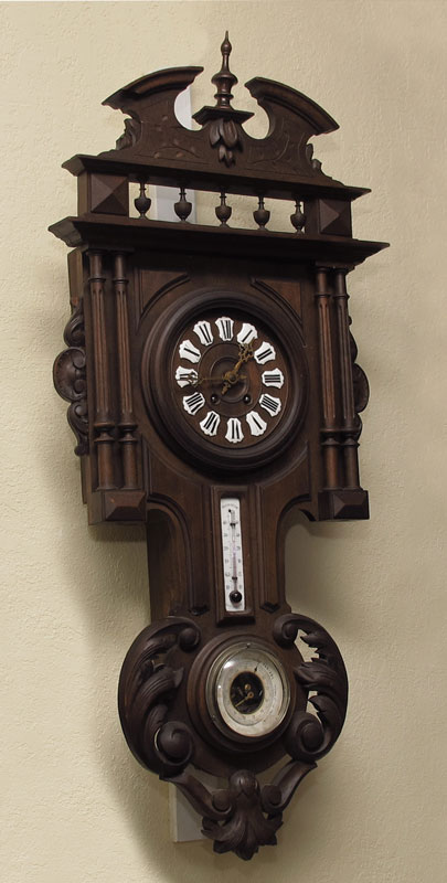 FRENCH CARVED WALL CLOCK WITH THERMOMETER 149318