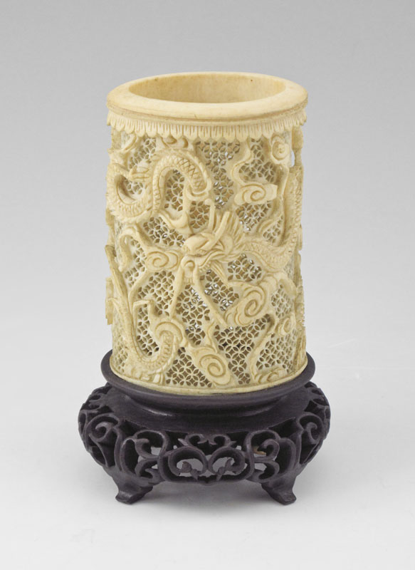 CHINESE CARVED AND PIERCED IVORY