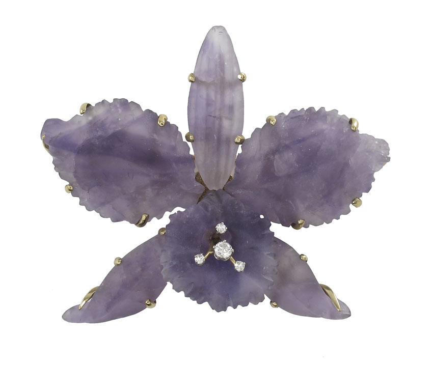 14K AMETHYST DIAMOND ORCHID BROOCH  149353