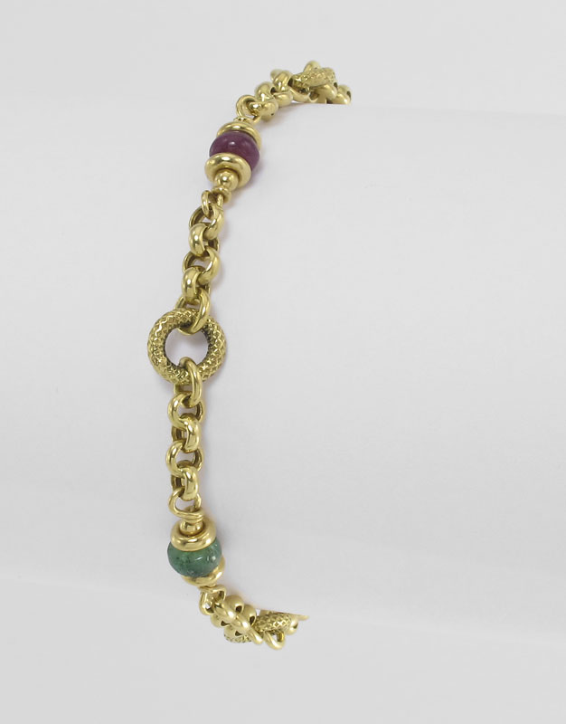 18K LINK BRACELET WITH GEMSTONES: