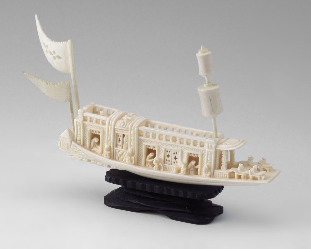 CHINESE CARVED IVORY JUNK: Ornately