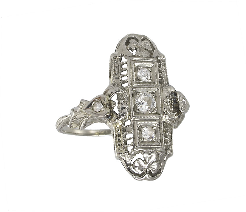 ANTIQUE 18K DIAMOND FILIGREE RING: