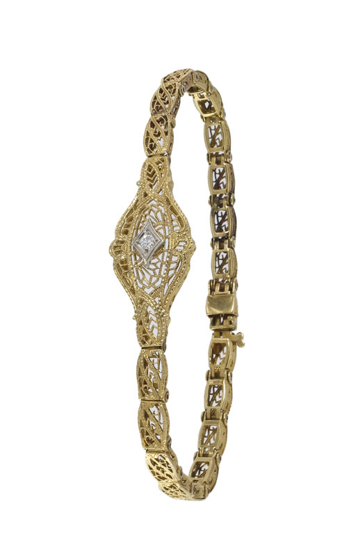 10K FILIGREE DIAMOND BRACELET  1493db