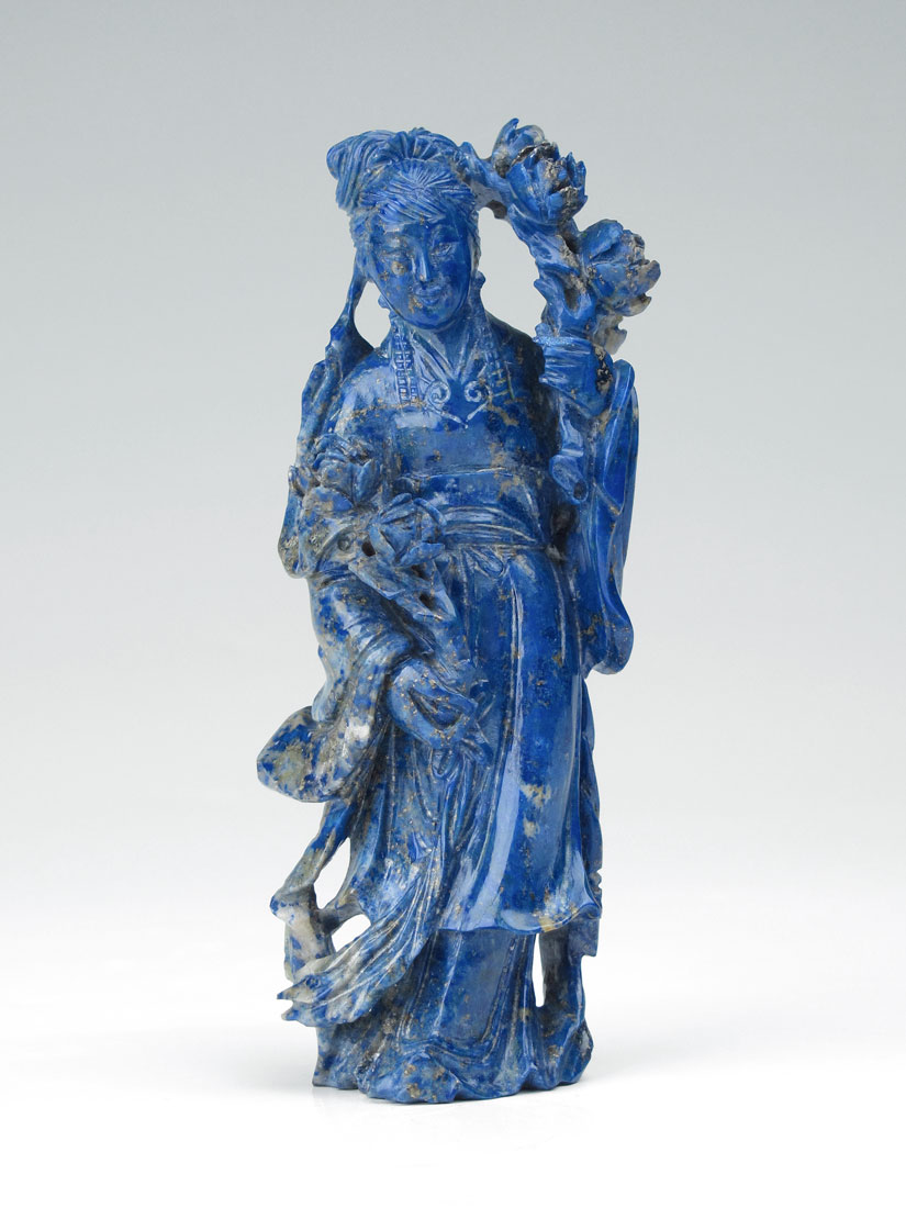 CARVED LAPIS LAZULI ORIENTAL FIGURE: