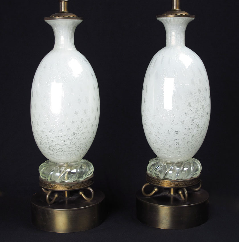 PAIR MURANO GLASS LAMPS: Pearly