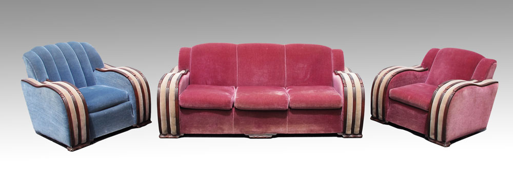 ART DECO MOHAIR SOFA AND 2 CHAIRS: