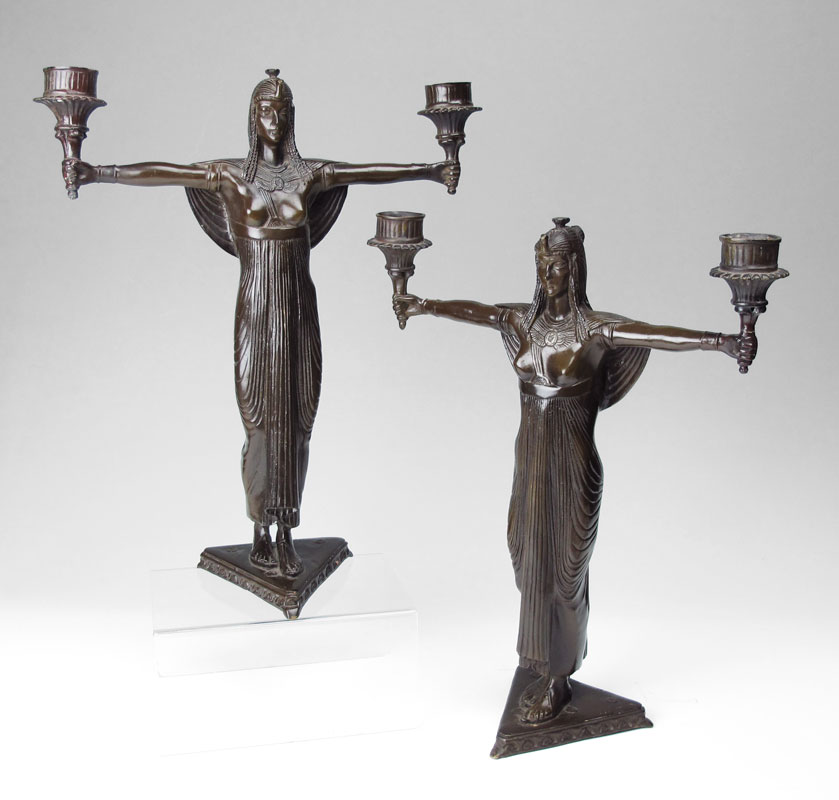 PAIR BRONZE EGYPTIAN REVIVAL CANDELABRA 1494c4