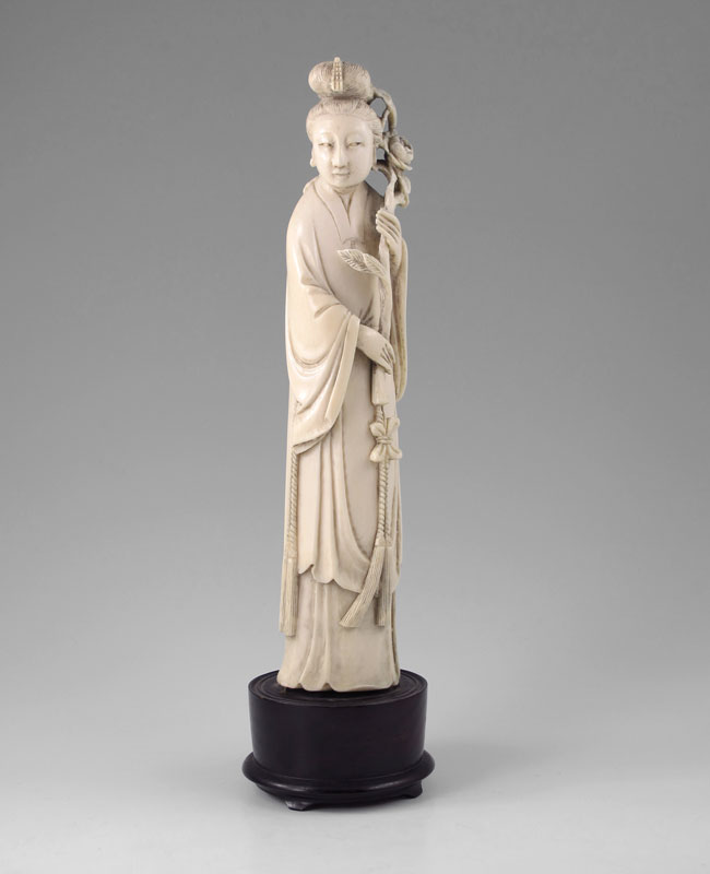 CHINESE CARVED IVORY FIGURAL MAIDEN: