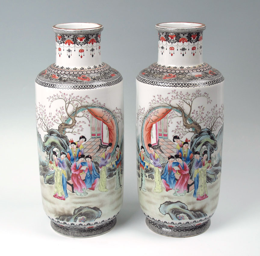 PAIR CHINESE MIRROR IMAGE VASES  1494d6