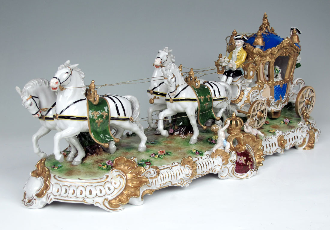 LARGE GERMAN PORCELAIN CARRIAGE AND