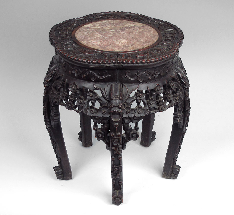 CHINESE CARVED MARBLE INLAID JARDINIERE