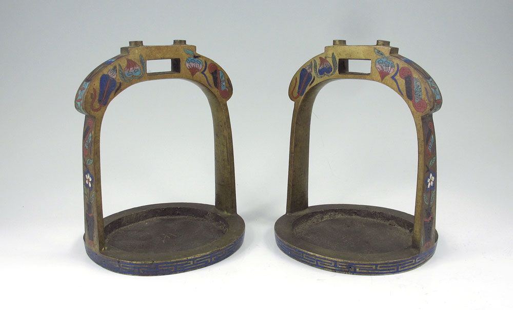 CHINESE BRONZE STIRRUPS: With floral