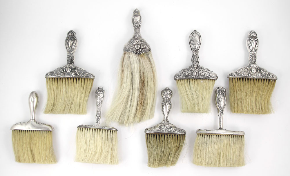 8 TOTAL STERLING BONNET FIGURAL BRUSHES: