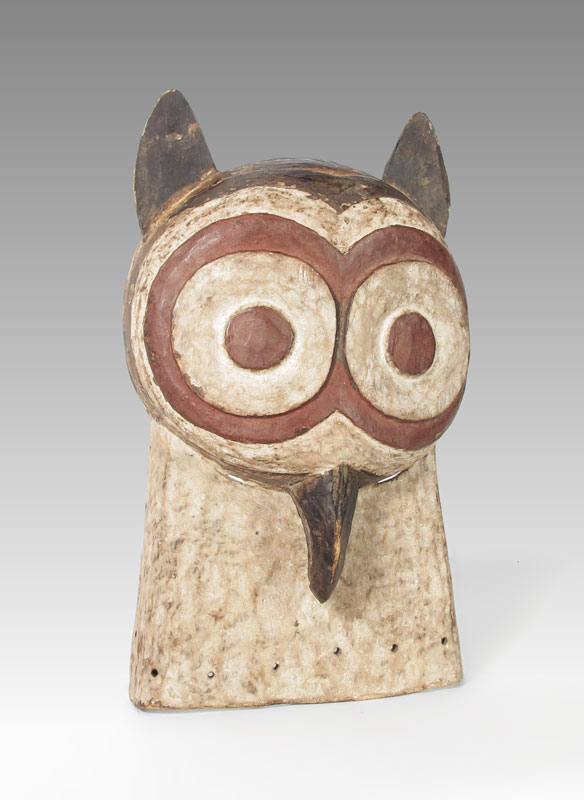 CARVED AFRICAN BOULE OWL MASK  14954c