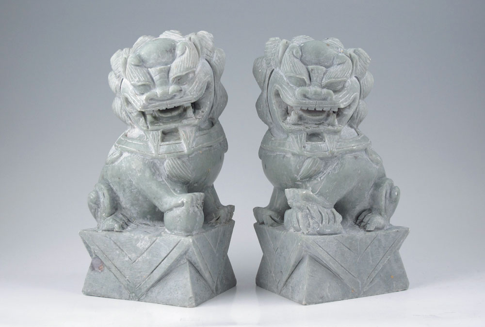 PAIR CARVED STONE FOO DOGS Approx  149567