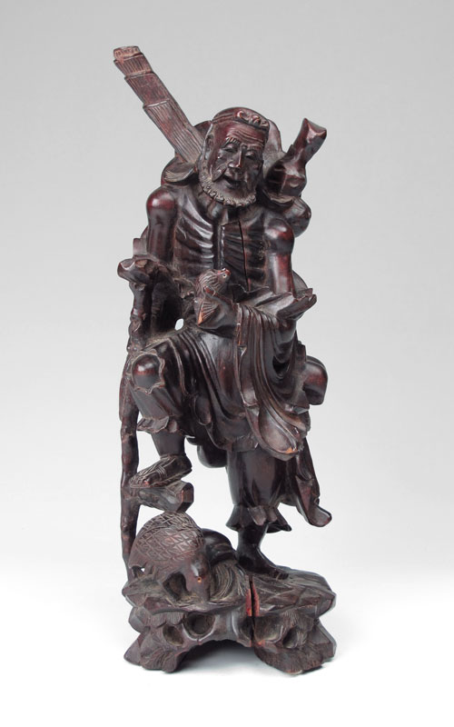 CHINESE CARVED WOOD TRAVELER Figural 14956e