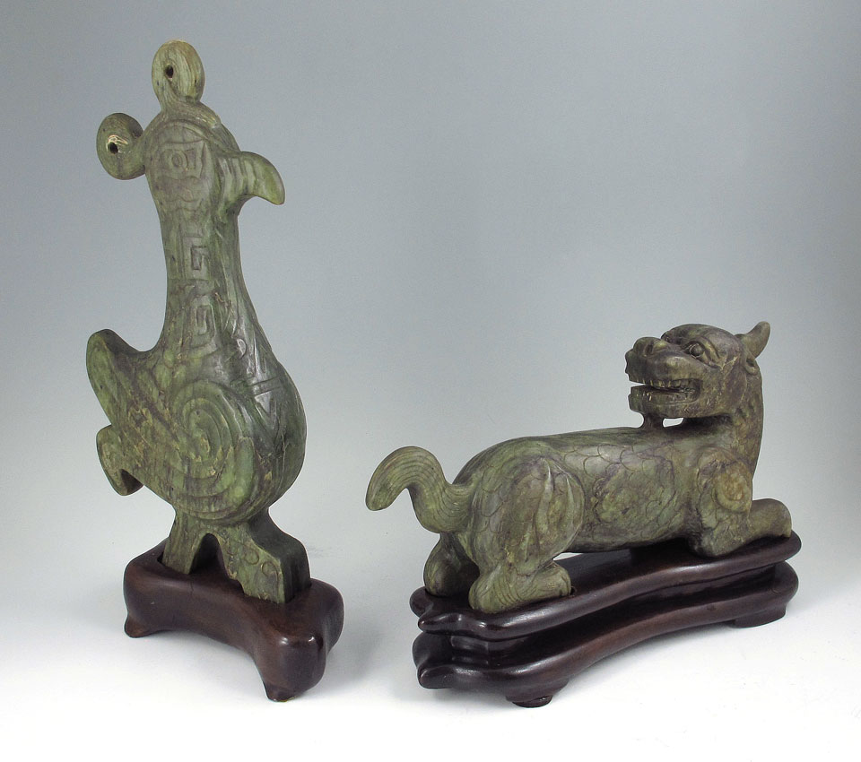 2 CARVED SOAPSTONE ORIENTAL ANIMAL