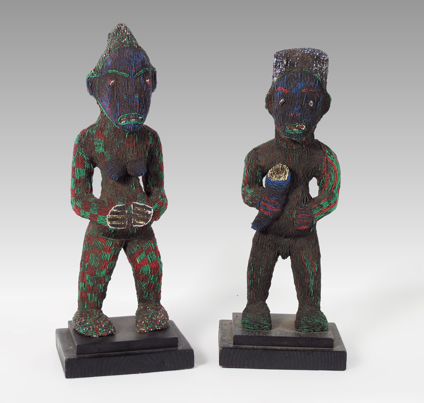 CARVED AFRICAN PAIR CAMEROON BEADED 149595