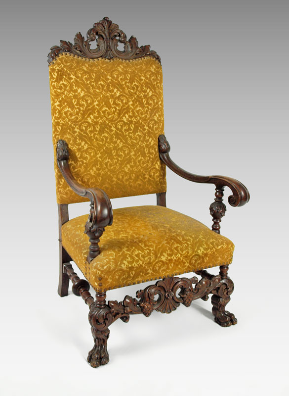 RICHLY CARVED MAHOGANY THRONE CHAIR: