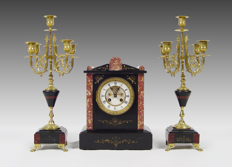 FRENCH MARBLE MANTLE CLOCK GARNITURE  14960d