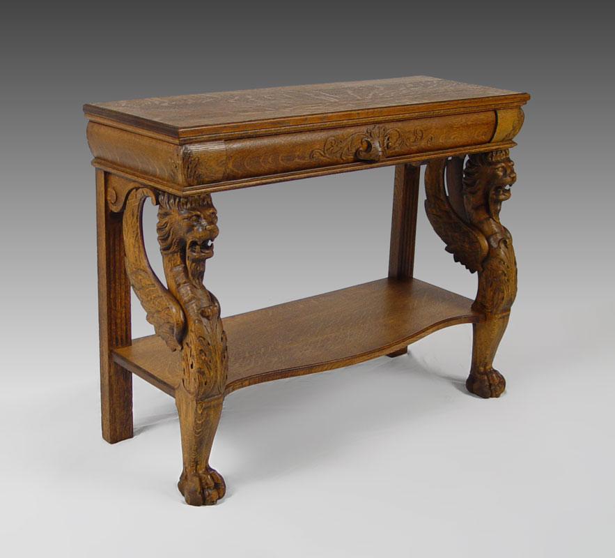 CARVED OAK GRIFFIN CONSOLE TABLE  14962c