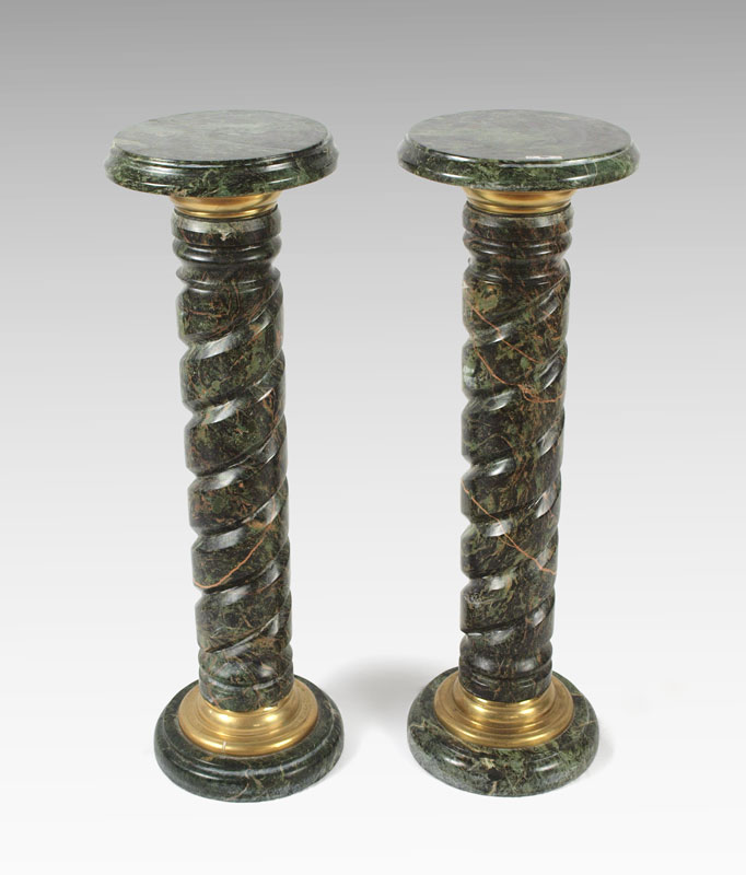 PAIR OF GREEN MARBLE PEDESTALS: