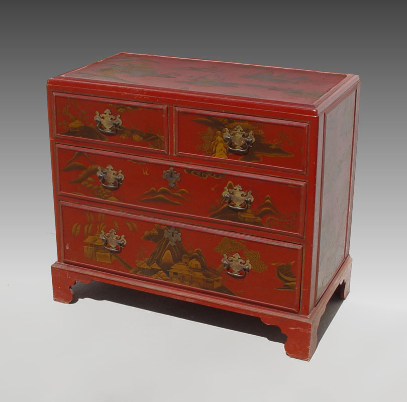 RED PAINTED CHIPPENDALE STYLE CHEST