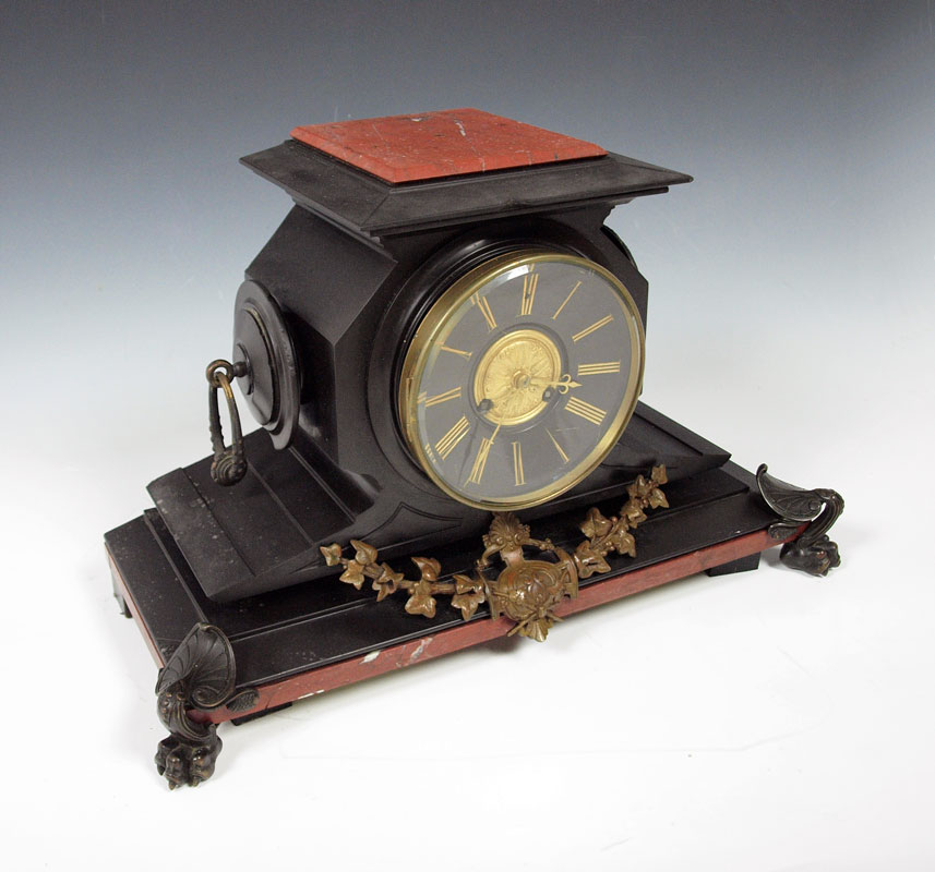 FRENCH MARBLE MANTLE CLOCK: Circa 1875