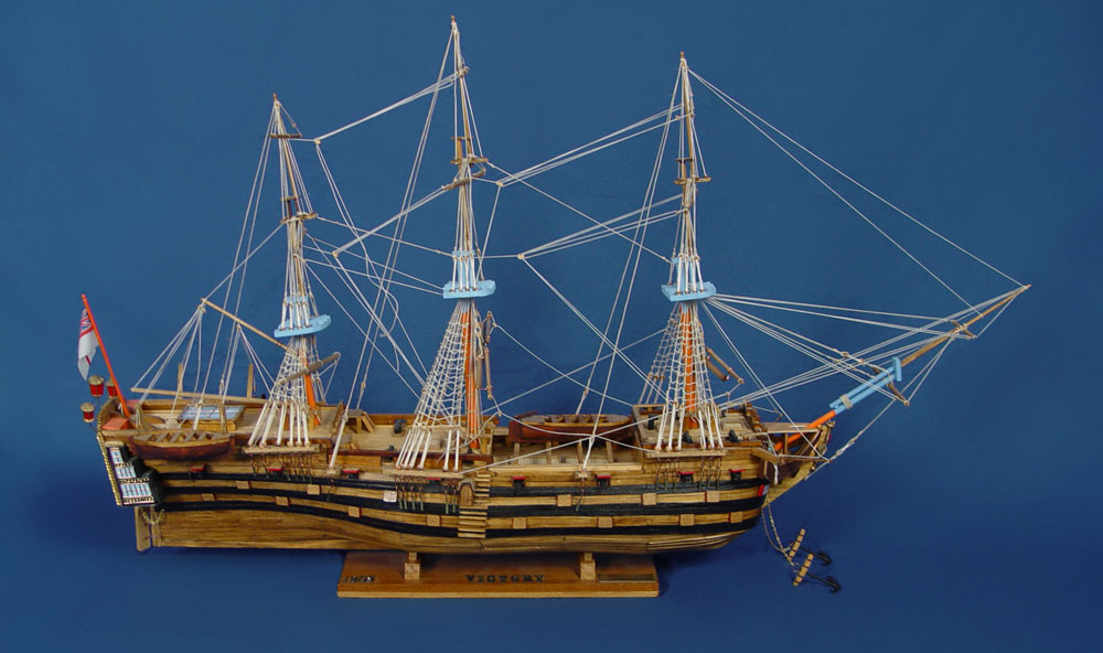 LARGE HAND CRAFTED WOOD SHIP MODEL HMS