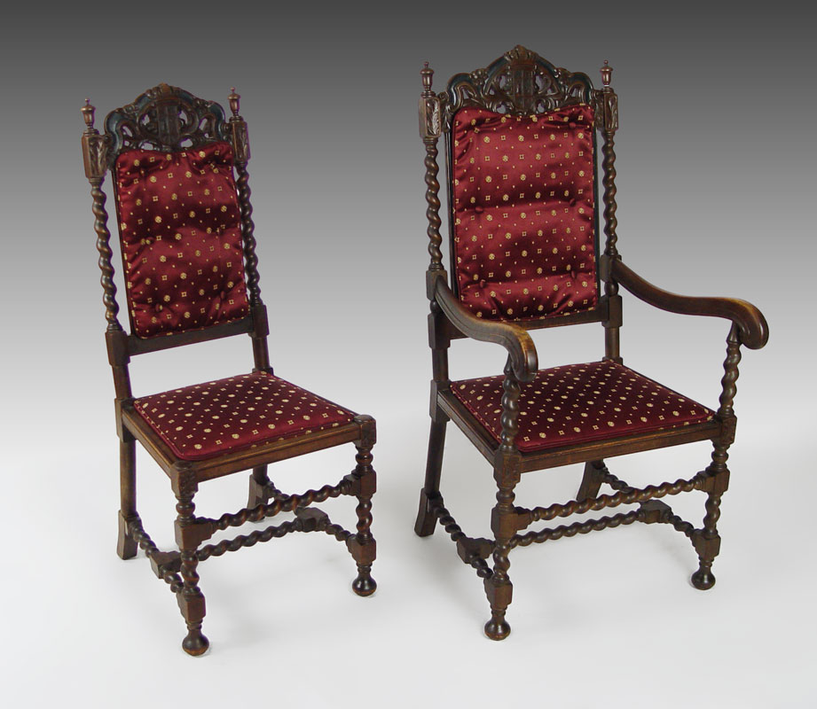 TWO BARLEY TWIST CHAIRS: Carved back
