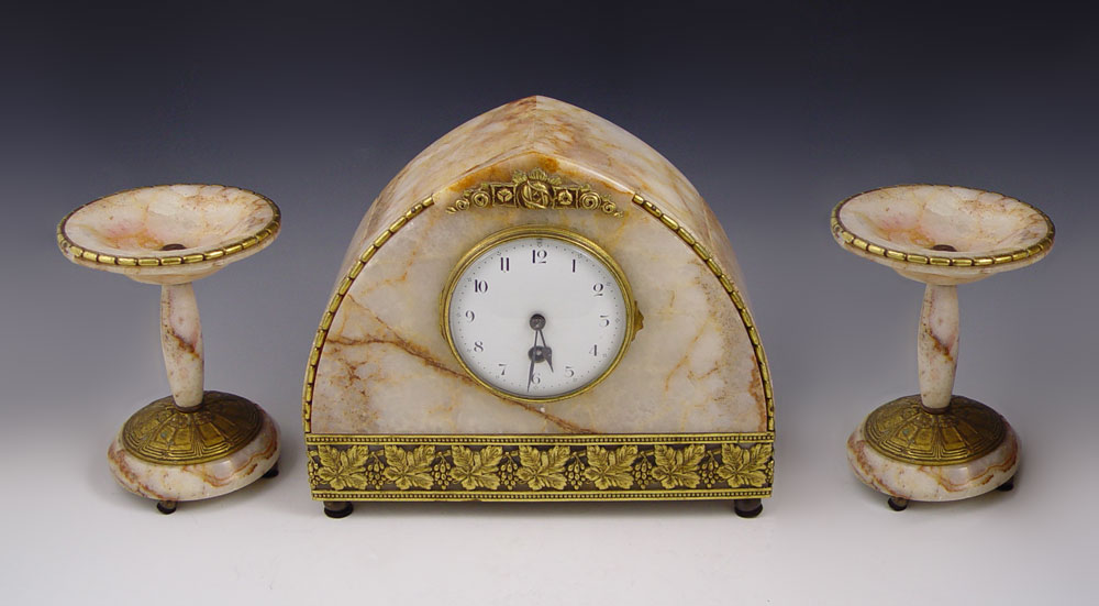 DECO MARBLE ORMOLU CLOCK GARNITURE 1496cc