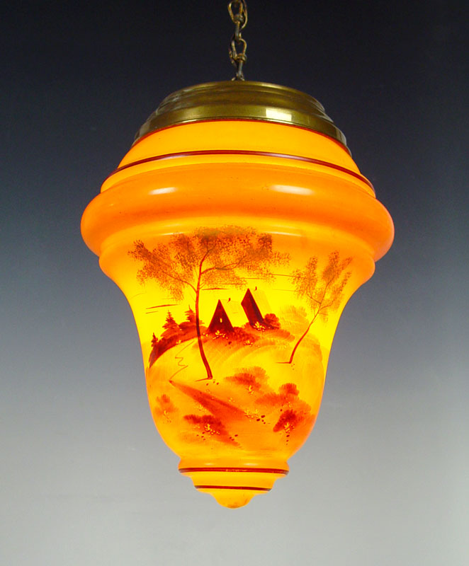 VINTAGE PAINTED GLASS HANGING LIGHT 1496f8