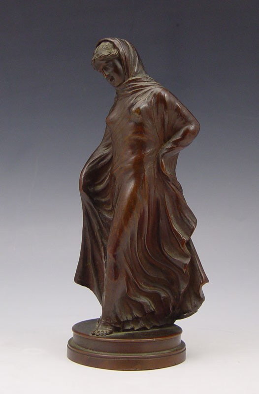 BRONZE ROBED WOMAN 8: Circa 1910 signed