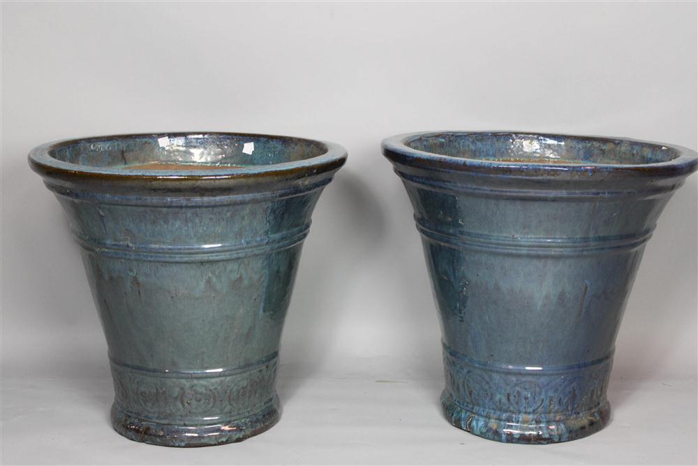 PAIR OF LARGE BLUE GLAZED TERRACOTTA 14726a