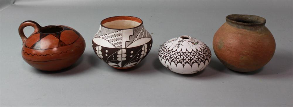 FOUR NATIVE AMERICAN POTTERY OBJECTS