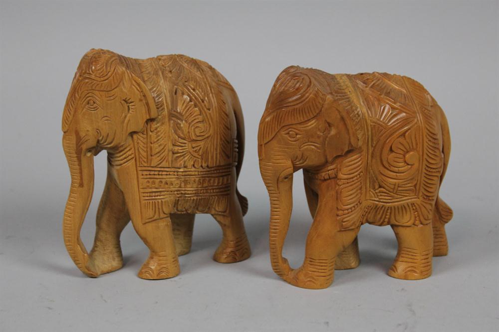 TWO CARVED WOOD ELEPHANTS h:5 in.