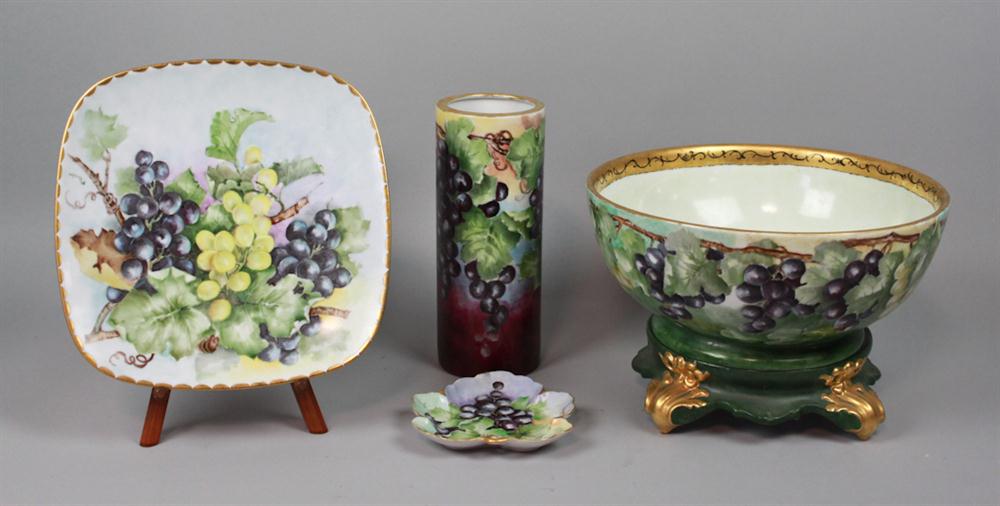 FOUR HAND PAINTED PORCELAIN ITEMS WITH