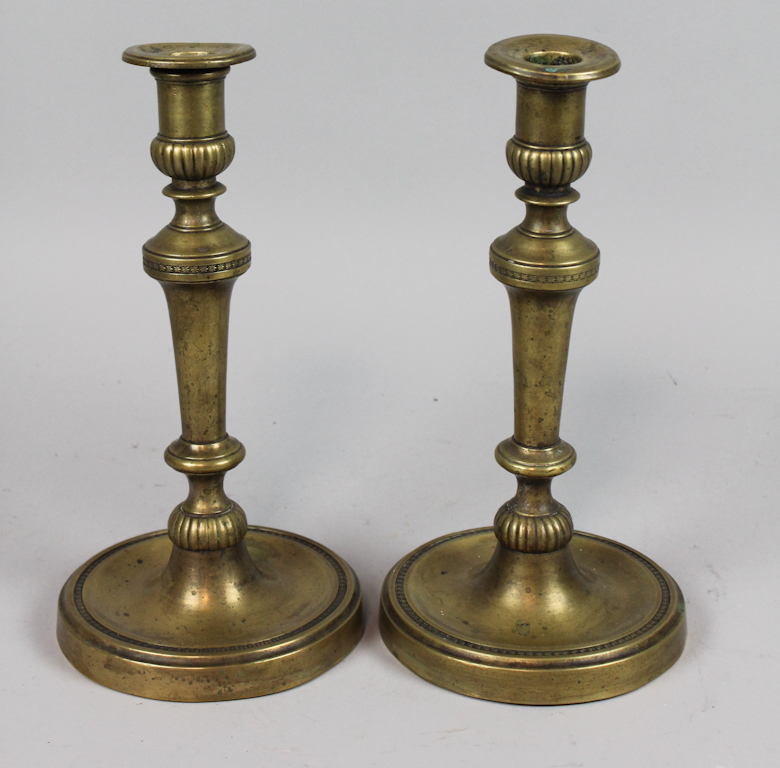 PAIR OF EMPIRE STYLE BRASS CANDLESTICKS