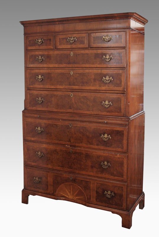 GEORGIAN TALLBOY CHEST ON CHEST: Overhanging