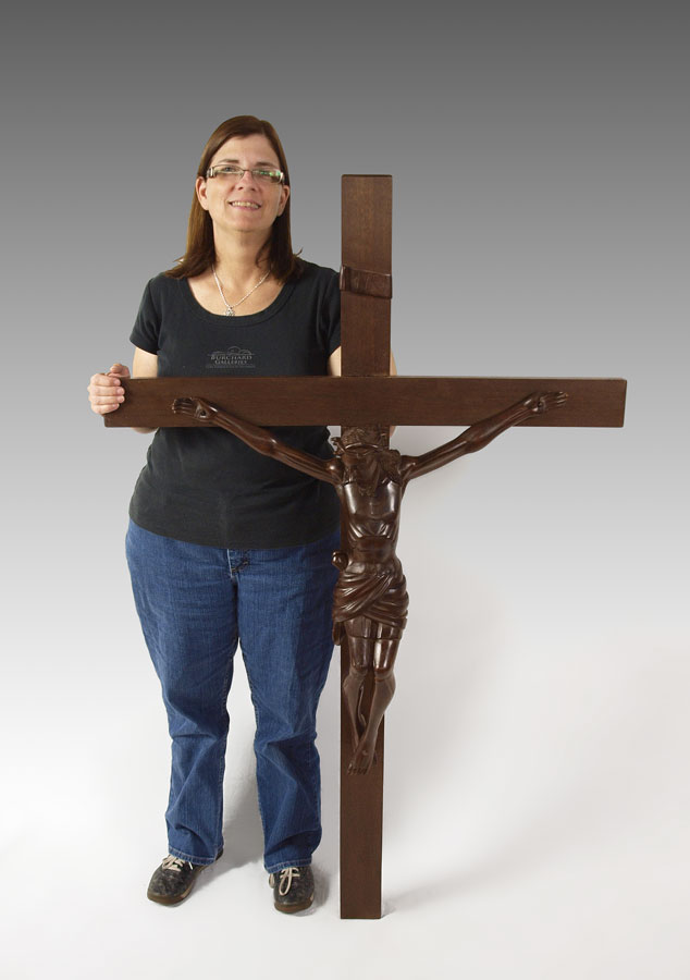 LARGE CARVED WOODEN CHRIST ON CROSS: