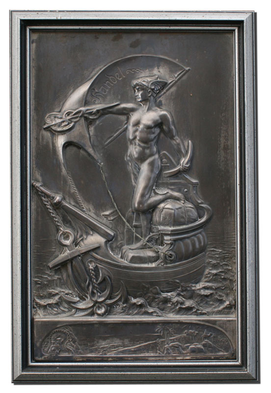 SILVERED PEWTER RELIEF CAST PLAQUE