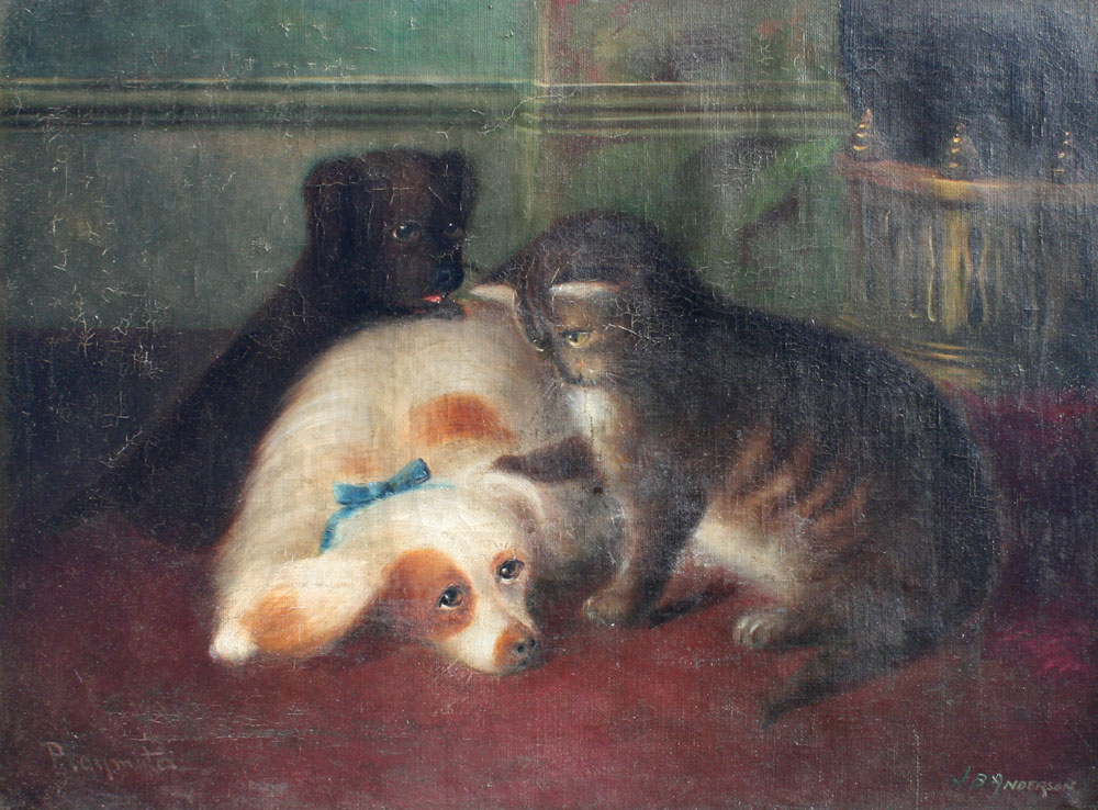 PLAYMATES PUPPIES AND KITTEN OIL/CANVAS