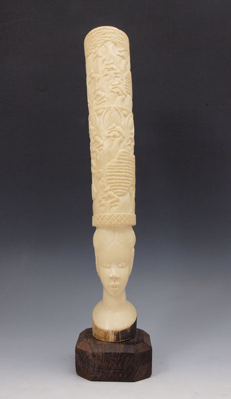 AFRICAN CARVED IVORY TUSK: Ivory measures