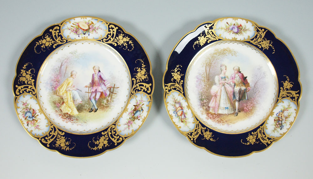 TWO SEVRES ARTIST SIGNED CABINET PLATES: