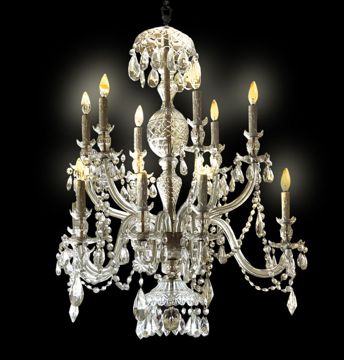 MONUMENTAL 12 LIGHT GLASS CHANDELIER: