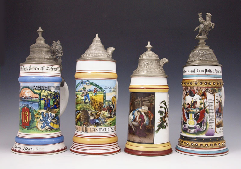 4 PIECE GERMAN REGIMENTAL STEINS  14745f