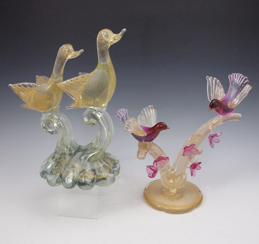 2 MULTI FIGURE MURANO GLASS BIRD