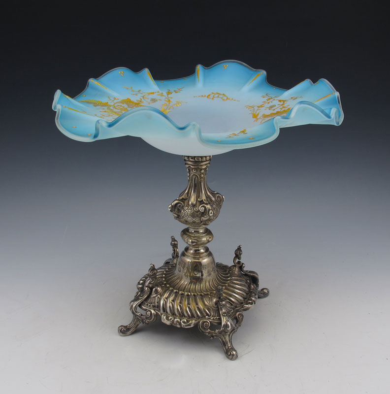 VICTORIAN ENAMELED ART GLASS COMPOTE  14747f