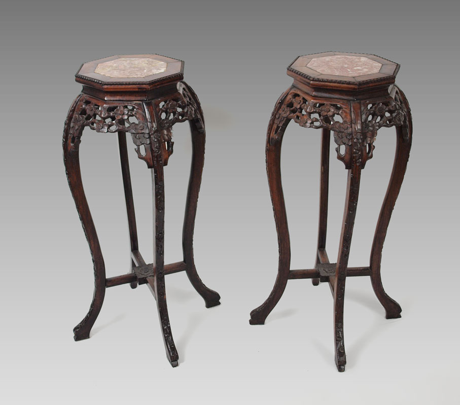 PAIR CHINESE CARVED ROSEWOOD MARBLE 147495