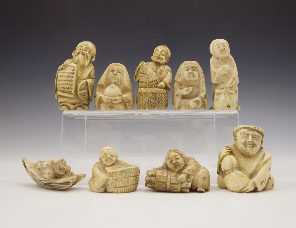 9 PIECE CARVED BONE NETSUKE Assorted 147499